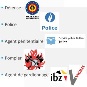 La Défense, Police, Agent pénitentiaire, Service public fédéral, Justice, Pompier, Agent de gardiennage